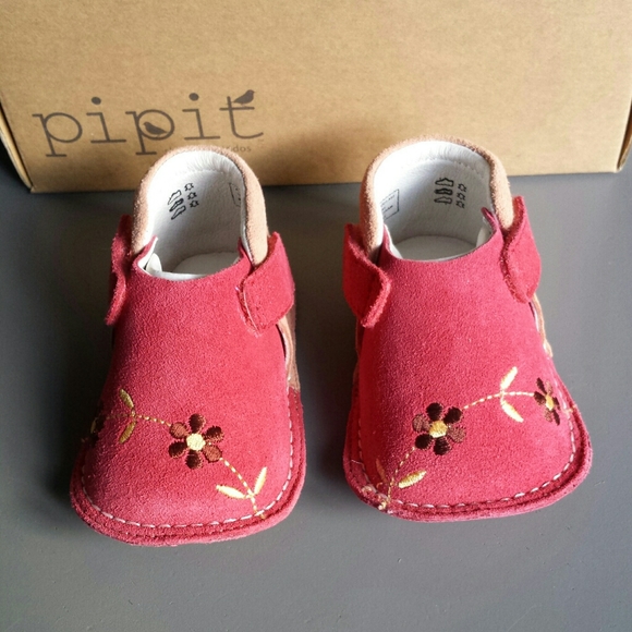 NIB Pipit Floral Pink Suede Leather Baby Shoes - Picture 4 of 15